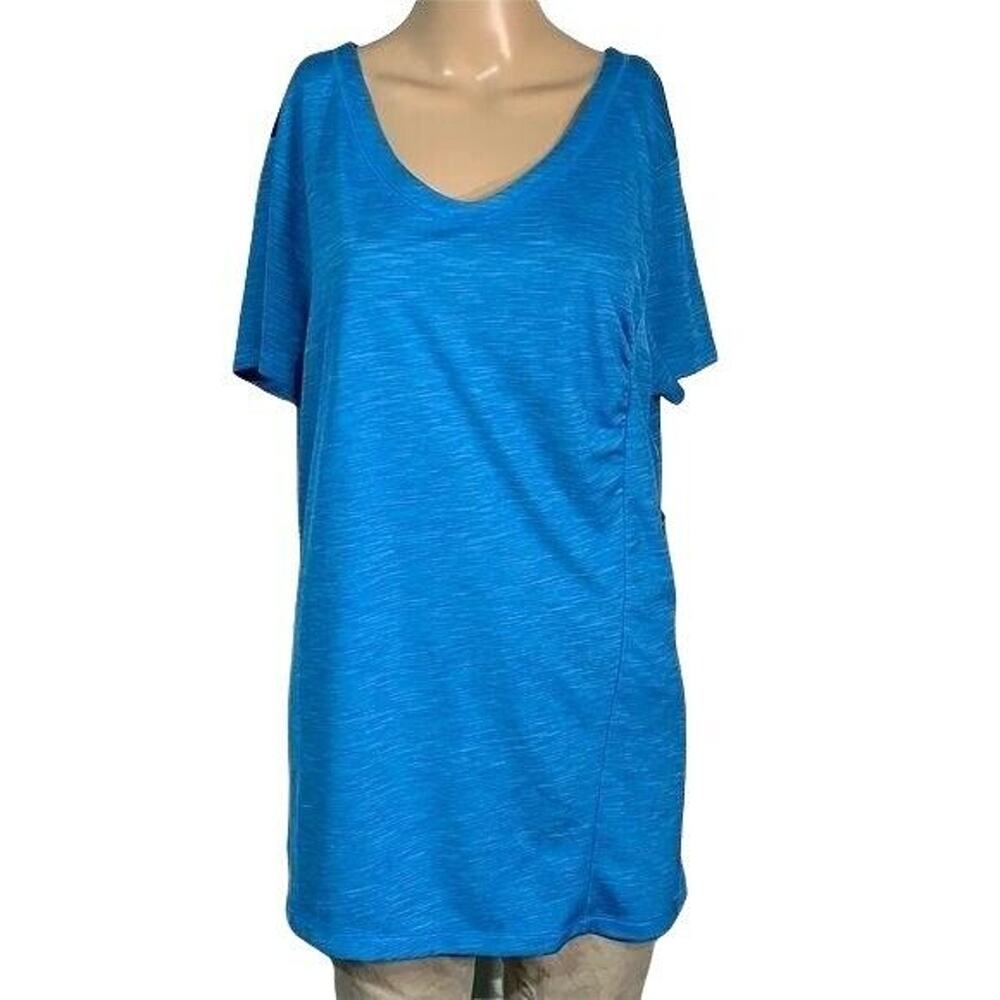 NWT Eddie Bauer Travex 2X Womens UPF 30 Moisture Wicking VNeck Blue Athletic Tee